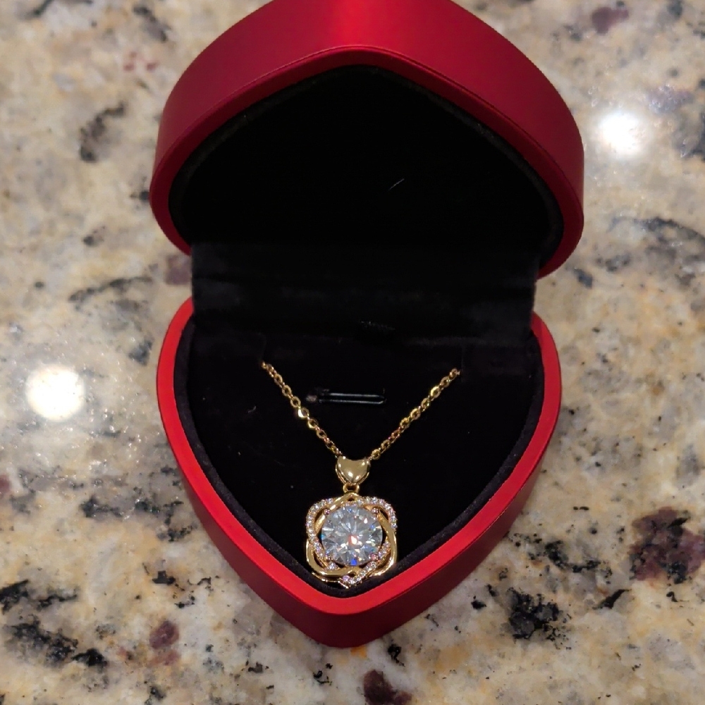 Gold-tone Solitaire Pendant Necklace with Clear Stone - Women Jewelry